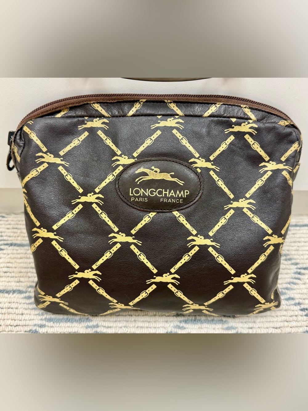 LONGCHAMP Vintage 80’s Horse Bridle Equestrian Monogram Leather Pouch Bag